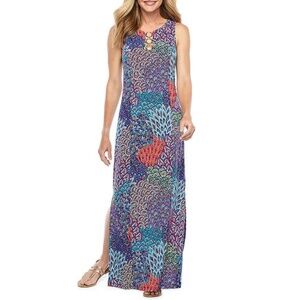 MSK Women's Multicolor Feather Print Sleeveless Maxi Dress Size PS